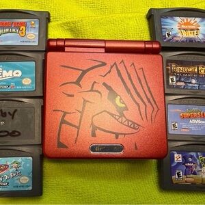 Nintendo Gameboy Advance SP Groudon Lot Bundle w/ 8 Games Nickelodeon Disney